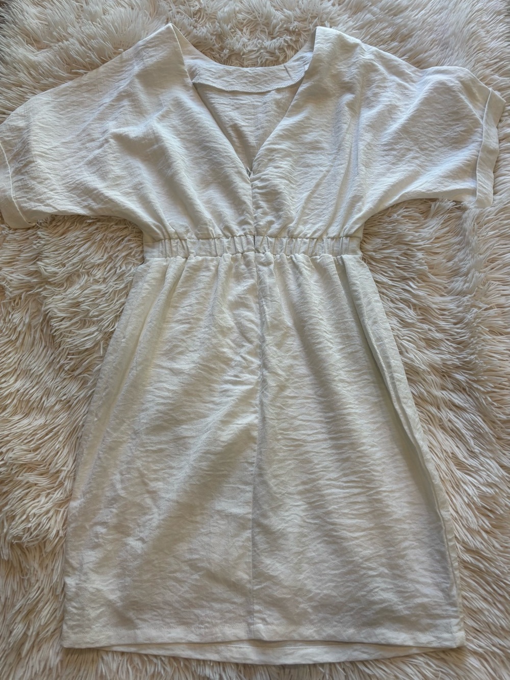 HYFVE Cream V-Neck Elastic-Waist Casual Dress